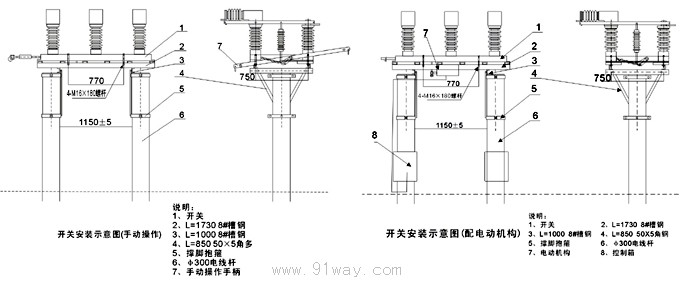 FZW32-40.5戶外高壓隔離真空負荷開關(guān)外形及安裝尺寸圖
