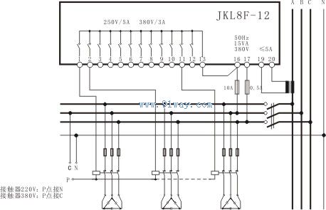 JKL8F-12系列智能無功功率自動補(bǔ)償控制器接線圖