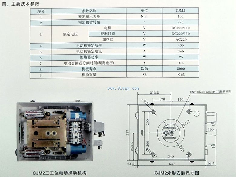 CJM2三工位電動(dòng)操作機(jī)構(gòu)安裝尺寸