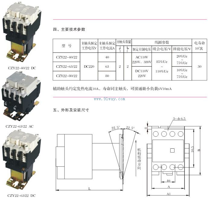 CZY22系列直流接觸器技術(shù)參數(shù)