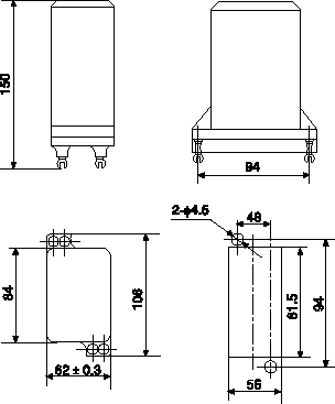 DZK-100T系列中間繼電器外形及安裝尺寸