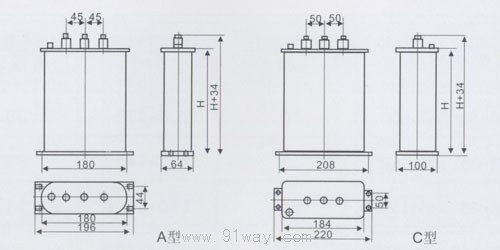 BCMJ0.4系列自愈式低壓并聯(lián)電容器外形尺寸